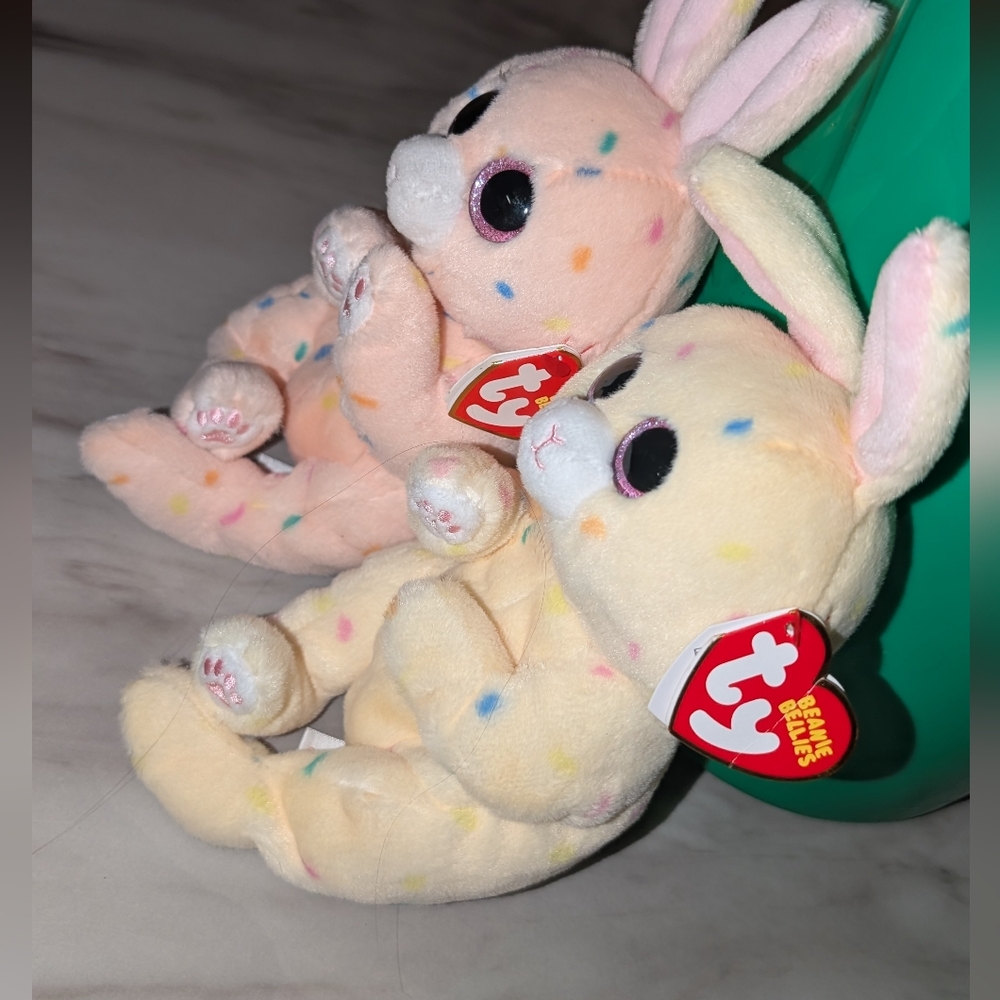 Ty Plush Easter Bunnies BEANIE BELLIE collection PEACHES and CREAM nwt SO SOFT - Picture 3 of 4
